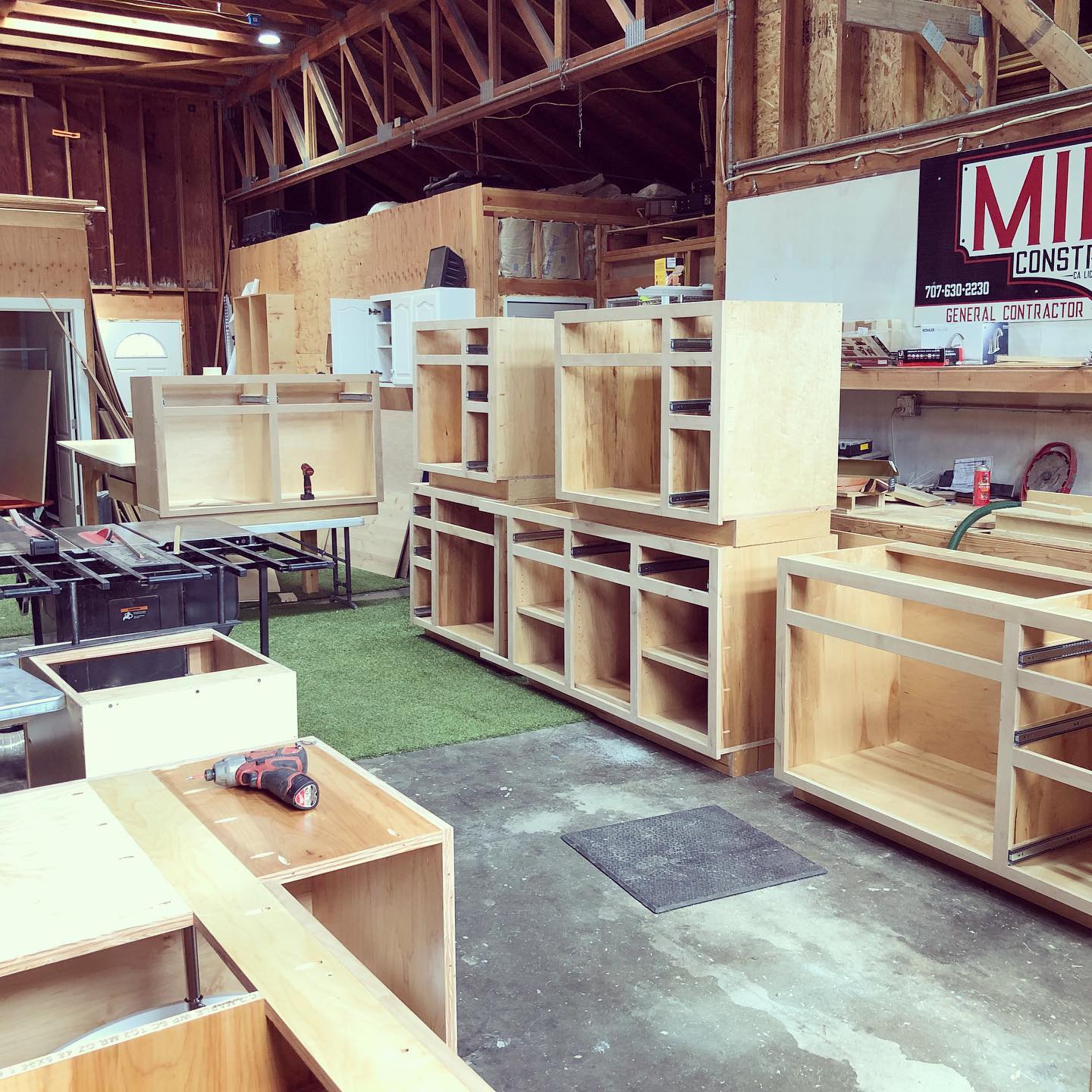 Custom cabinet making workshop at Mills Builds Inc. in Humboldt County CA